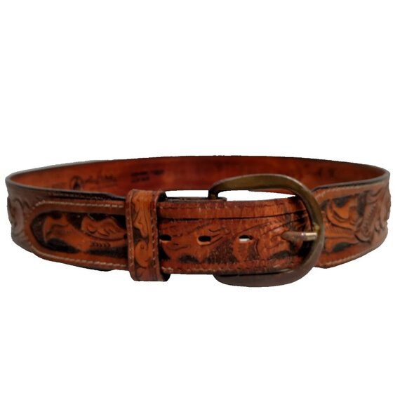 Vintage Larry Mahon Leegin Tooled Leather Belt Personalized Harold Brown Braided - Picture 2 of 16